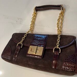 Lauren  Dark Brown Suede Purse Bag Women leather Like New